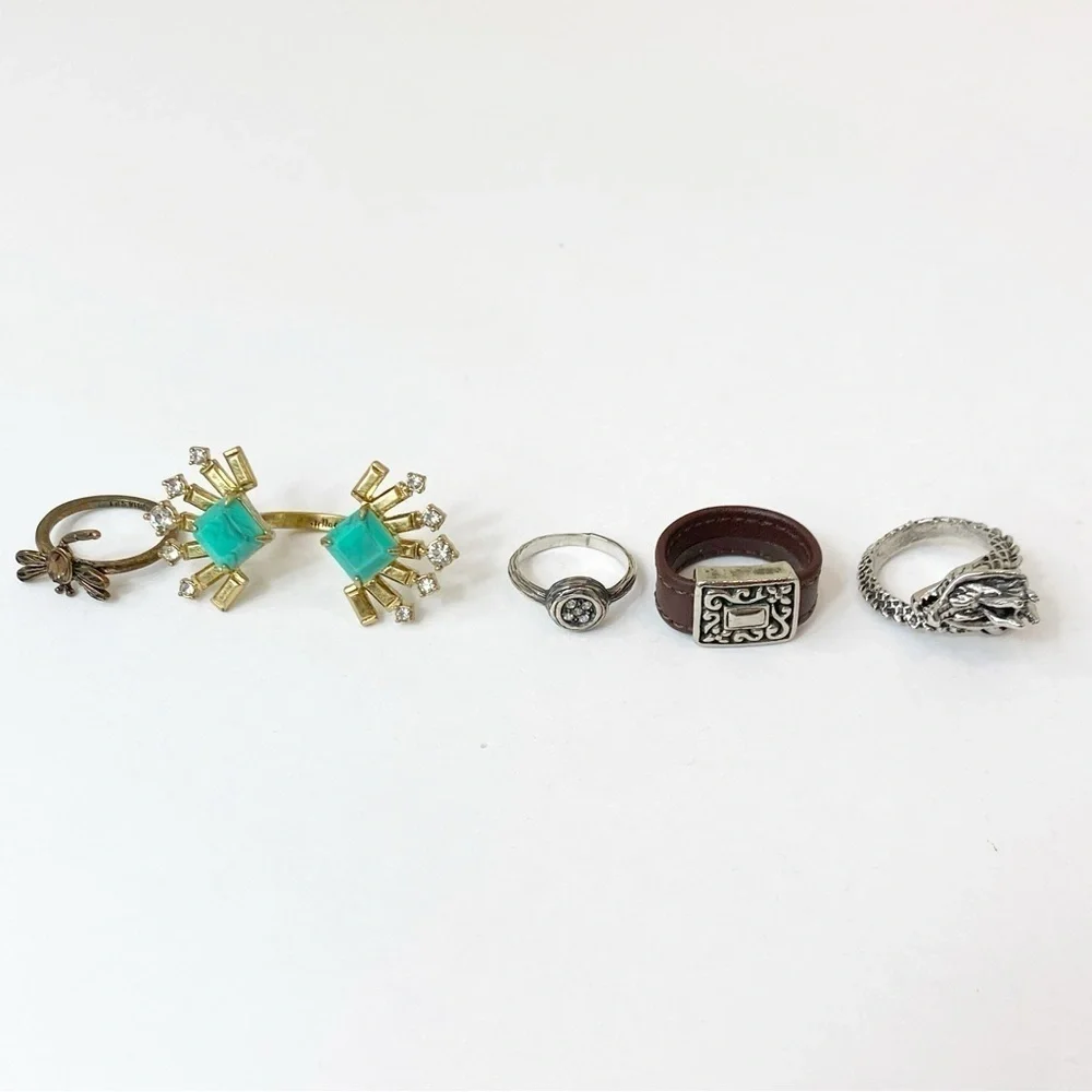 Lot of 5 Fashion Silver & Costume Rings Dragon, Dragonfly, Lia Sophia